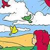 Jeu Girl  and birds in the field coloring en plein ecran