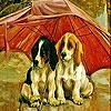 Jeu Red umbrella and dogs slide puzzle en plein ecran