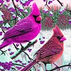 Jeu Cardinal birds in woods puzzle en plein ecran