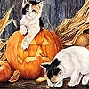 Jeu Cats on the halloween slide puzzle en plein ecran
