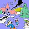 Jeu Children playing snowball coloring en plein ecran