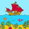 Jeu Ship on the  sea coloring en plein ecran