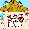 Jeu Snowman and children on the mountain coloring en plein ecran